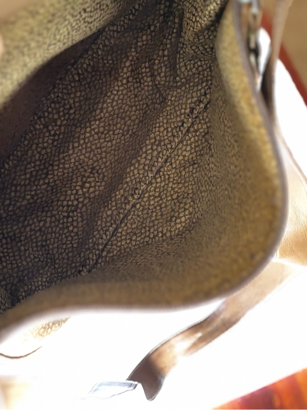 Borbonese Textured Brown Shoulder Bag with Front Zip Pocket - Picture 7 of 9